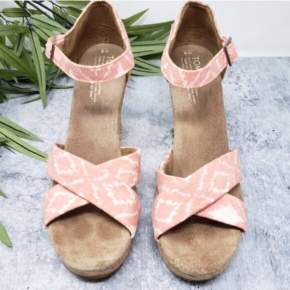 Toms | Sienna Coral Aztec Cork Wedge Sandals Size 9 - Picture 3 of 7